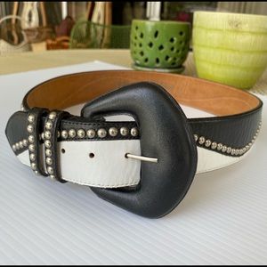 Vintage Black and White Studded Belt-Large